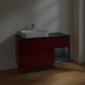 Тумба под раковину Villeroy & Boch Finion 120х50,1 см с подсветкой МДФ пион матовый лак/стекло черное матовое F402HGHB