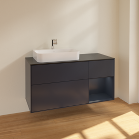 Тумба под раковину Villeroy & Boch Finion 120х50,1 см с подсветкой МДФ темно-синий матовый лак/стекло черное матовое F402HGHG