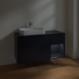 Тумба под раковину Villeroy & Boch Finion 120х50,1 см с подсветкой МДФ темно-синий матовый лак/стекло черное матовое F402HGHG