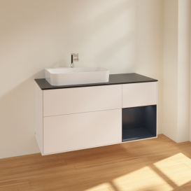 Тумба под раковину Villeroy & Boch Finion 120х50,1 см с подсветкой МДФ белый матовый лак/стекло черное матовое F402HGMT