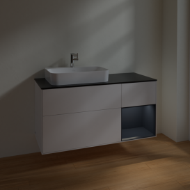 Тумба под раковину Villeroy & Boch Finion 120х50,1 см с подсветкой МДФ белый матовый лак/стекло черное матовое F402HGMT
