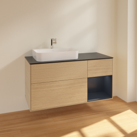 Тумба под раковину Villeroy & Boch Finion 120х50,1 см с подсветкой МДФ шпон дуба/стекло черное матовое F402HGPC