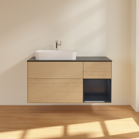 Тумба под раковину Villeroy & Boch Finion 120х50,1 см с подсветкой МДФ шпон дуба/стекло черное матовое F402HGPC