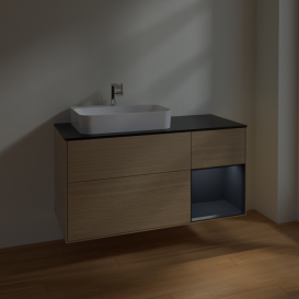 Тумба под раковину Villeroy & Boch Finion 120х50,1 см с подсветкой МДФ шпон дуба/стекло черное матовое F402HGPC