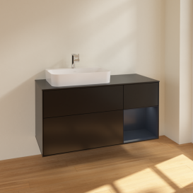 Тумба под раковину Villeroy & Boch Finion 120х50,1 см с подсветкой МДФ черный матовый лак/стекло черное матовое F402HGPD