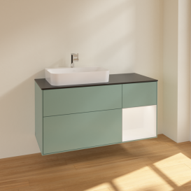 Тумба под раковину Villeroy & Boch Finion 120х50,1 см с подсветкой МДФ оливковый матовый лак/стекло черное матовое F402MTGM