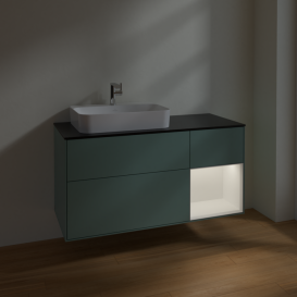 Тумба под раковину Villeroy & Boch Finion 120х50,1 см с подсветкой МДФ оливковый матовый лак/стекло черное матовое F402MTGM