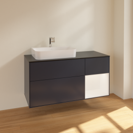 Тумба под раковину Villeroy & Boch Finion 120х50,1 см с подсветкой МДФ темно-синий матовый лак/стекло черное матовое F402MTHG