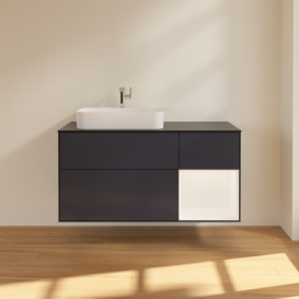 Тумба под раковину Villeroy & Boch Finion 120х50,1 см с подсветкой МДФ темно-синий матовый лак/стекло черное матовое F402MTHG