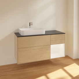 Тумба под раковину Villeroy & Boch Finion 120х50,1 см с подсветкой МДФ шпон дуба/стекло черное матовое F402MTPC