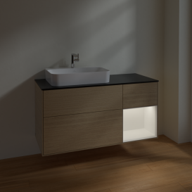 Тумба под раковину Villeroy & Boch Finion 120х50,1 см с подсветкой МДФ шпон дуба/стекло черное матовое F402MTPC