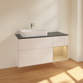 Тумба под раковину Villeroy & Boch Finion 120х50,1 см с подсветкой МДФ глянцевый белый лак/стекло черное матовое F402PCGF