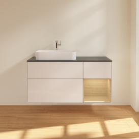 Тумба под раковину Villeroy & Boch Finion 120х50,1 см с подсветкой МДФ глянцевый белый лак/стекло черное матовое F402PCGF