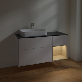 Тумба под раковину Villeroy & Boch Finion 120х50,1 см с подсветкой МДФ глянцевый белый лак/стекло черное матовое F402PCGF