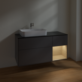 Тумба под раковину Villeroy & Boch Finion 120х50,1 см с подсветкой МДФ антрацит матовый лак/стекло черное матовое F402PCGK