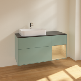 Тумба під раковину Villeroy & Boch Finion 120х50,1 см із підсвічуванням МДФ оливковий матовий лак/скло чорне матове F402PCGM