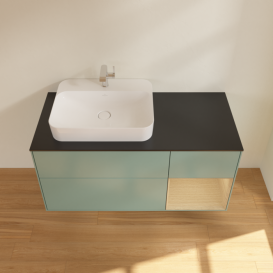 Тумба під раковину Villeroy & Boch Finion 120х50,1 см із підсвічуванням МДФ оливковий матовий лак/скло чорне матове F402PCGM