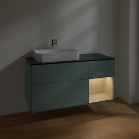 Тумба під раковину Villeroy & Boch Finion 120х50,1 см із підсвічуванням МДФ оливковий матовий лак/скло чорне матове F402PCGM