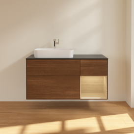 Тумба под раковину Villeroy & Boch Finion 120х50,1 см с подсветкой МДФ шпон грецкого ореха/стекло черное матовое F402PCGN