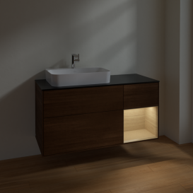 Тумба под раковину Villeroy & Boch Finion 120х50,1 см с подсветкой МДФ шпон грецкого ореха/стекло черное матовое F402PCGN