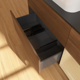 Тумба под раковину Villeroy & Boch Finion 120х50,1 см с подсветкой МДФ шпон грецкого ореха/стекло черное матовое F402PCGN