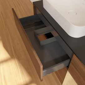 Тумба под раковину Villeroy & Boch Finion 120х50,1 см с подсветкой МДФ шпон грецкого ореха/стекло черное матовое F402PCGN