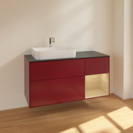 Тумба під раковину Villeroy & Boch Finion 120х50,1 см із підсвічуванням МДФ півонія матовий лак/скло чорне матове F402PCHB