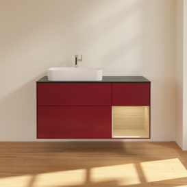 Тумба под раковину Villeroy & Boch Finion 120х50,1 см с подсветкой МДФ пион матовый лак/стекло черное матовое F402PCHB