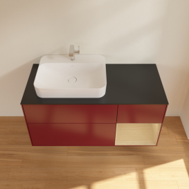 Тумба под раковину Villeroy & Boch Finion 120х50,1 см с подсветкой МДФ пион матовый лак/стекло черное матовое F402PCHB