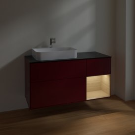 Тумба под раковину Villeroy & Boch Finion 120х50,1 см с подсветкой МДФ пион матовый лак/стекло черное матовое F402PCHB