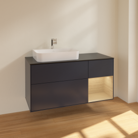 Тумба под раковину Villeroy & Boch Finion 120х50,1 см с подсветкой МДФ темно-синий матовый лак/стекло черное матовое F402PCHG