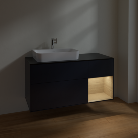 Тумба под раковину Villeroy & Boch Finion 120х50,1 см с подсветкой МДФ темно-синий матовый лак/стекло черное матовое F402PCHG