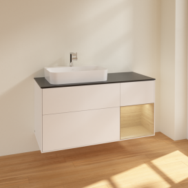 Тумба под раковину Villeroy & Boch Finion 120х50,1 см с подсветкой МДФ белый матовый лак/стекло черное матовое F402PCMT