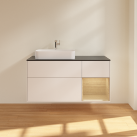 Тумба под раковину Villeroy & Boch Finion 120х50,1 см с подсветкой МДФ белый матовый лак/стекло черное матовое F402PCMT