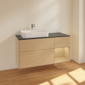 Тумба под раковину Villeroy & Boch Finion 120х50,1 см с подсветкой МДФ шпон дуба/стекло черное матовое F402PCPC