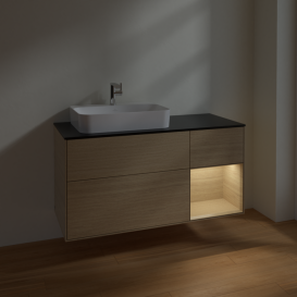 Тумба под раковину Villeroy & Boch Finion 120х50,1 см с подсветкой МДФ шпон дуба/стекло черное матовое F402PCPC