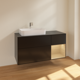 Тумба под раковину Villeroy & Boch Finion 120х50,1 см с подсветкой МДФ черный матовый лак/стекло черное матовое F402PCPD