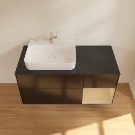 Тумба под раковину Villeroy & Boch Finion 120х50,1 см с подсветкой МДФ черный матовый лак/стекло черное матовое F402PCPD