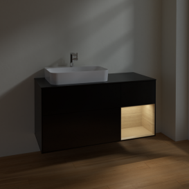 Тумба под раковину Villeroy & Boch Finion 120х50,1 см с подсветкой МДФ черный матовый лак/стекло черное матовое F402PCPD