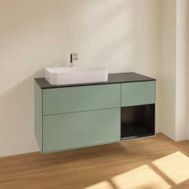 Тумба під раковину Villeroy & Boch Finion 120х50,1 см із підсвічуванням МДФ оливковий матовий лак/скло чорне матове F402PDGM