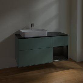 Тумба під раковину Villeroy & Boch Finion 120х50,1 см із підсвічуванням МДФ оливковий матовий лак/скло чорне матове F402PDGM