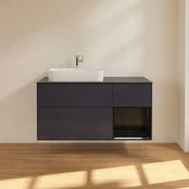Тумба под раковину Villeroy & Boch Finion 120х50,1 см с подсветкой МДФ темно-синий матовый лак/стекло черное матовое F402PDHG