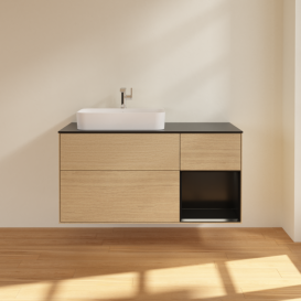 Тумба под раковину Villeroy & Boch Finion 120х50,1 см с подсветкой МДФ шпон дуба/стекло черное матовое F402PDPC