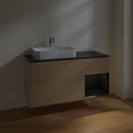 Тумба под раковину Villeroy & Boch Finion 120х50,1 см с подсветкой МДФ шпон дуба/стекло черное матовое F402PDPC
