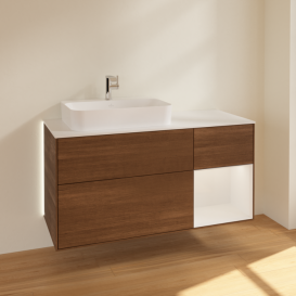 Тумба под раковину Villeroy & Boch Finion 120х50,1 см с подсветкой МДФ шпон грецкого ореха/стекло белое матовое G401GFGN