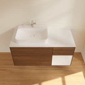 Тумба под раковину Villeroy & Boch Finion 120х50,1 см с подсветкой МДФ шпон грецкого ореха/стекло белое матовое G401GFGN