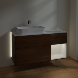 Тумба под раковину Villeroy & Boch Finion 120х50,1 см с подсветкой МДФ шпон грецкого ореха/стекло белое матовое G401GFGN