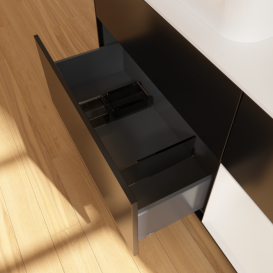 Тумба под раковину Villeroy & Boch Finion 120х50,1 см с подсветкой МДФ черный матовый лак/стекло белое матовое G401GFPD