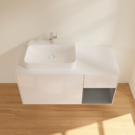 Тумба під раковину Villeroy & Boch Finion 120х50,1 см із підсвічуванням МДФ білий глянцевий лак/скло біле матове G401GKGF