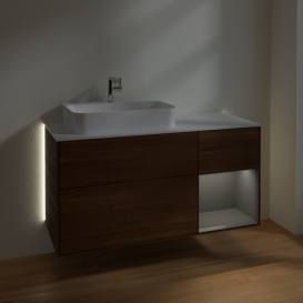 Тумба под раковину Villeroy & Boch Finion 120х50,1 см с подсветкой МДФ шпон грецкого ореха/стекло белое матовое G401GKGN